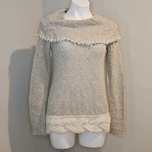 Anthropologie Sleeping On Snow Grey and Ivory Off the Shoulder Sweater
